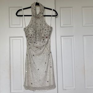 white embroidered formal dress